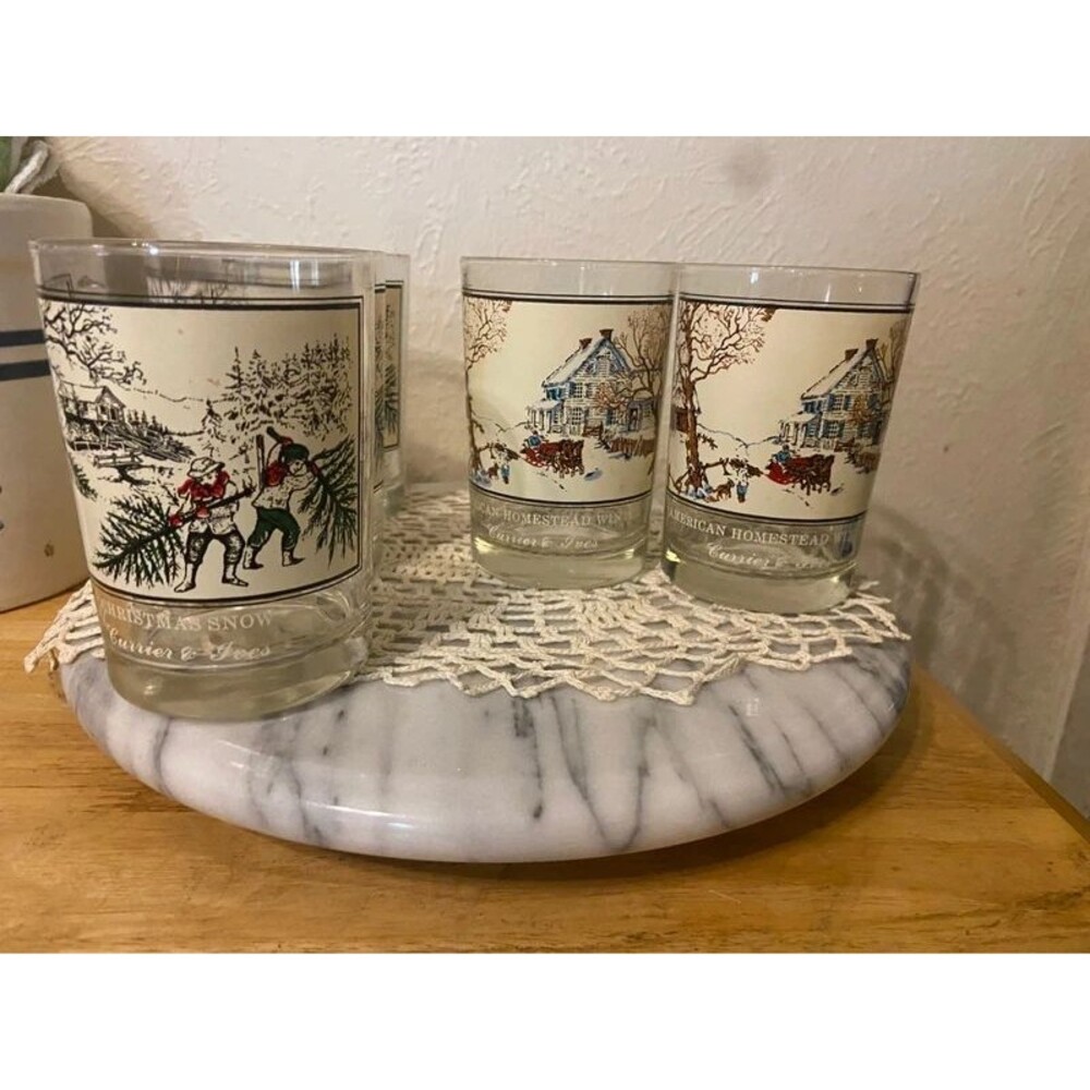 Vintage 1978 Arby's Currier & Ives Christmas Glasses Lot of 5 - Museum Series